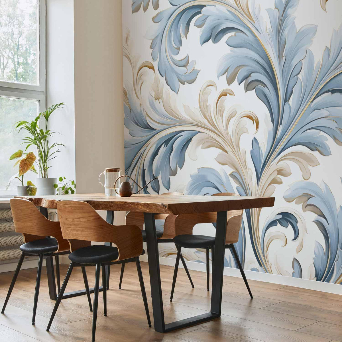 Fototapete - Baroque Ornaments in Light Cream-Blue Hues