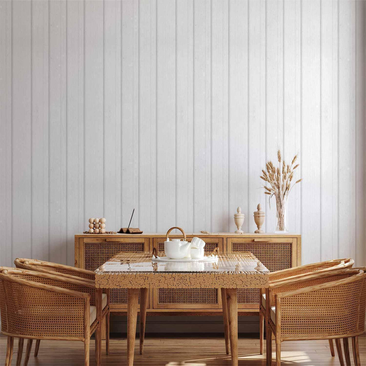 Tapete - Vertical Lines - White background with a delicate wood pattern vertically