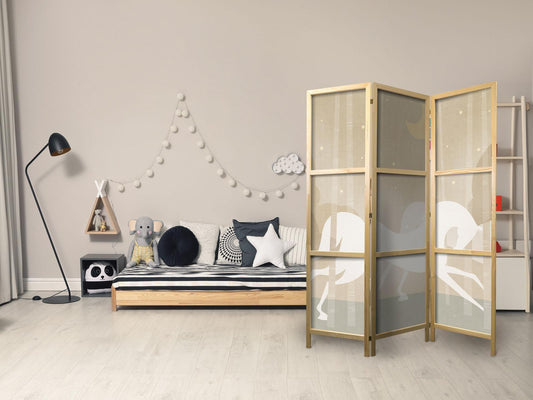 Japanischer Paravent - Moonlit Steeds - Horses galloping among trees on a starry night