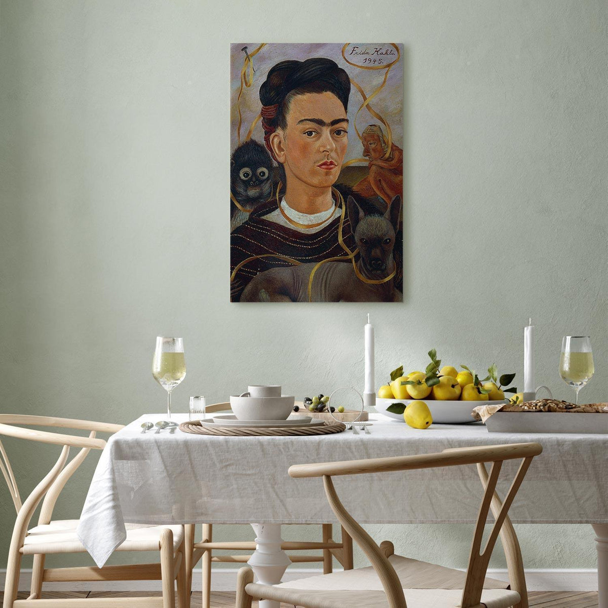 Leinwandbild - Frida Kahlo – Self-Portrait with Changuito
