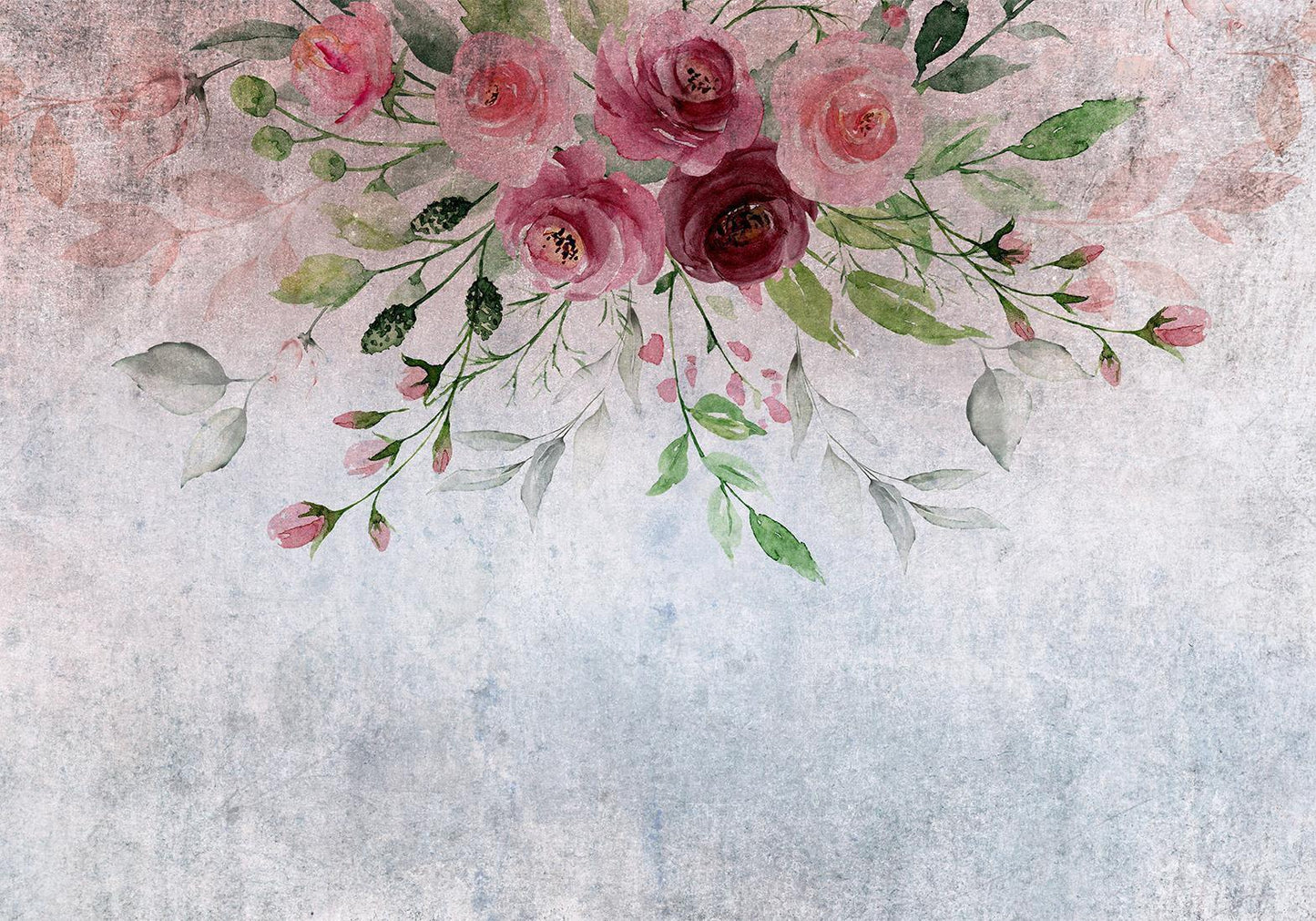 Fototapete - Summer bloom - plant motif with flowers and leaves in pink tones Artgeist