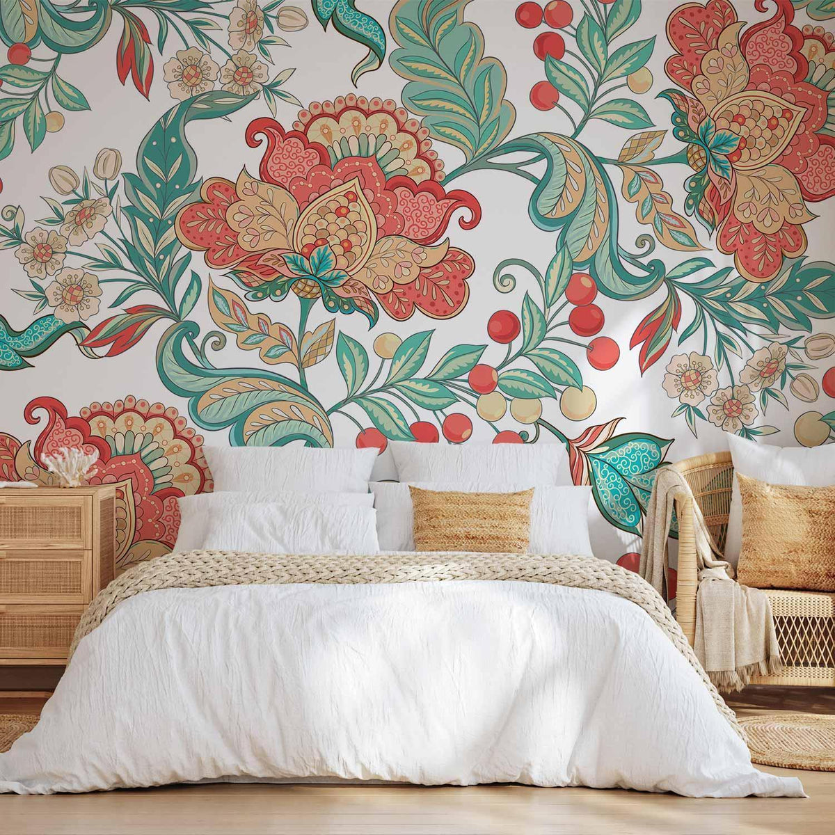Fototapete - Ethnic vegetation - plant motif with ornaments in coloured flowers