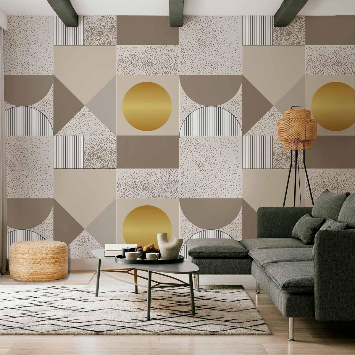 Fototapete - Beige and Gold Geometric Pattern