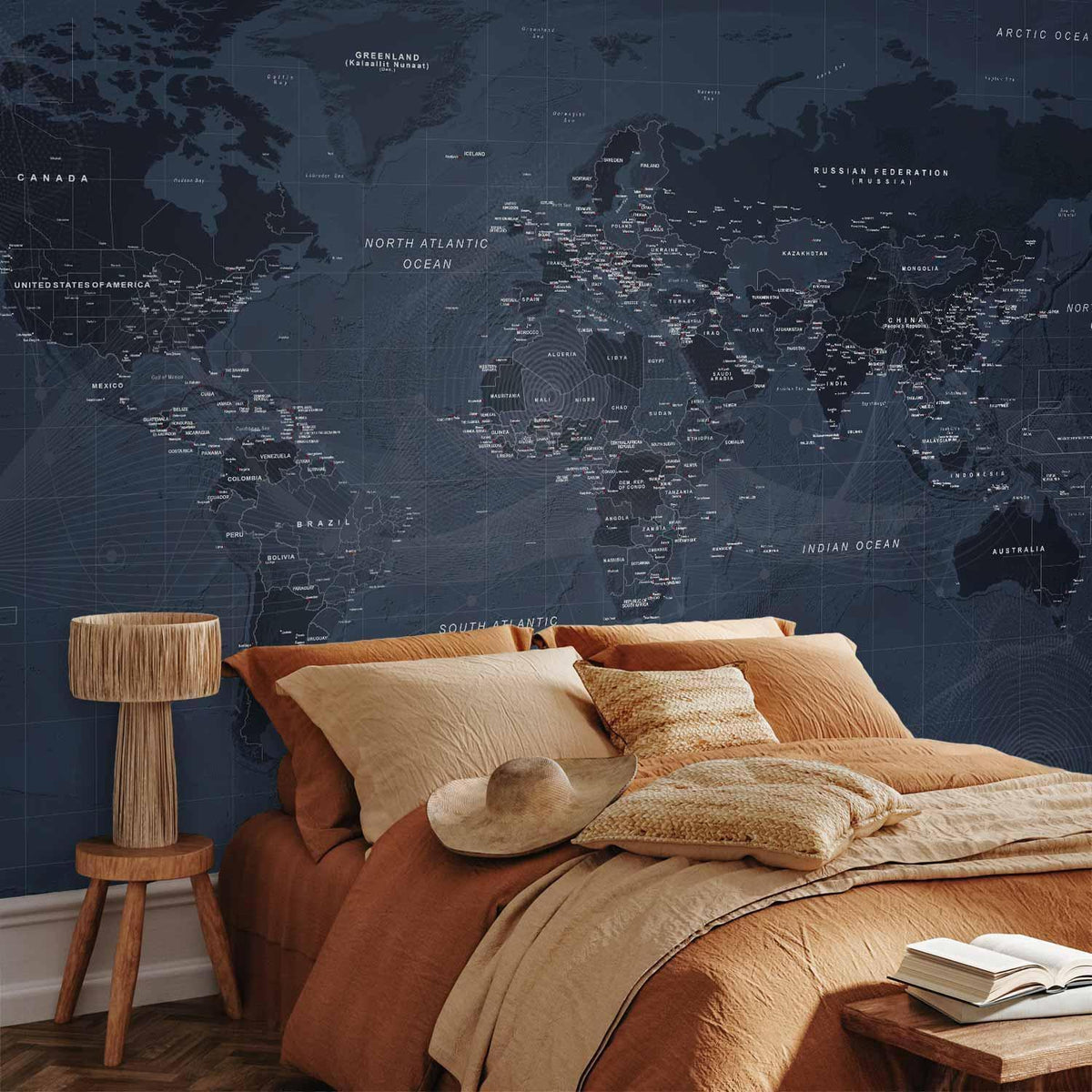 Fototapete - World map in blue - continents with inscriptions in English