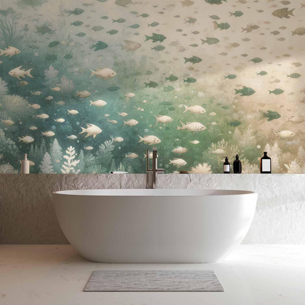 Fototapete Korallenriff – Fische und Meerespflanzen in Mintgrün