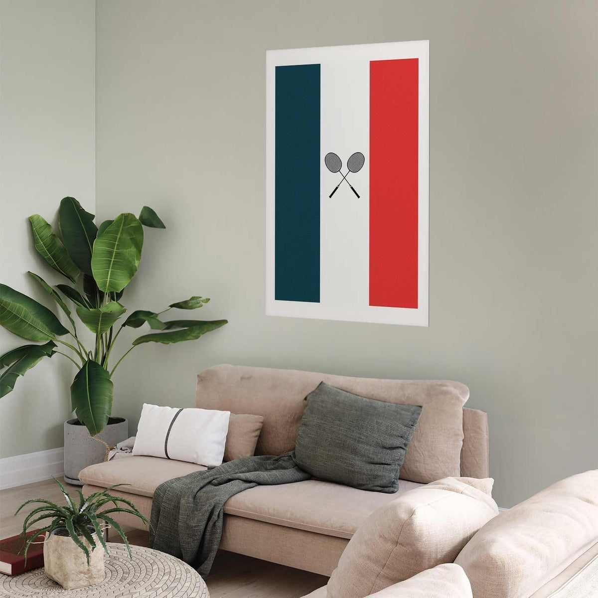 Poster - French Flags and Black Badminton Rackets