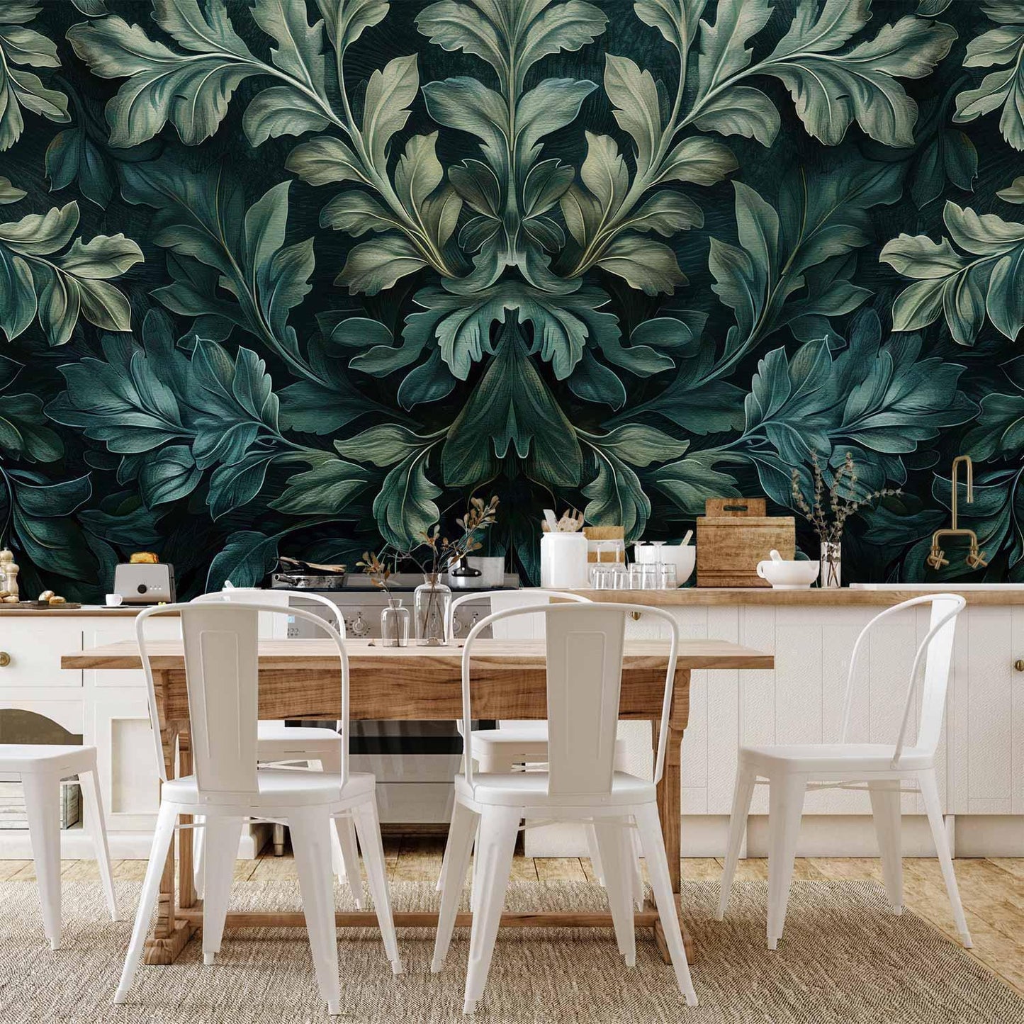 Fototapete - Dark Green Victorian Leaves: Botanical Carved Composition Artgeist