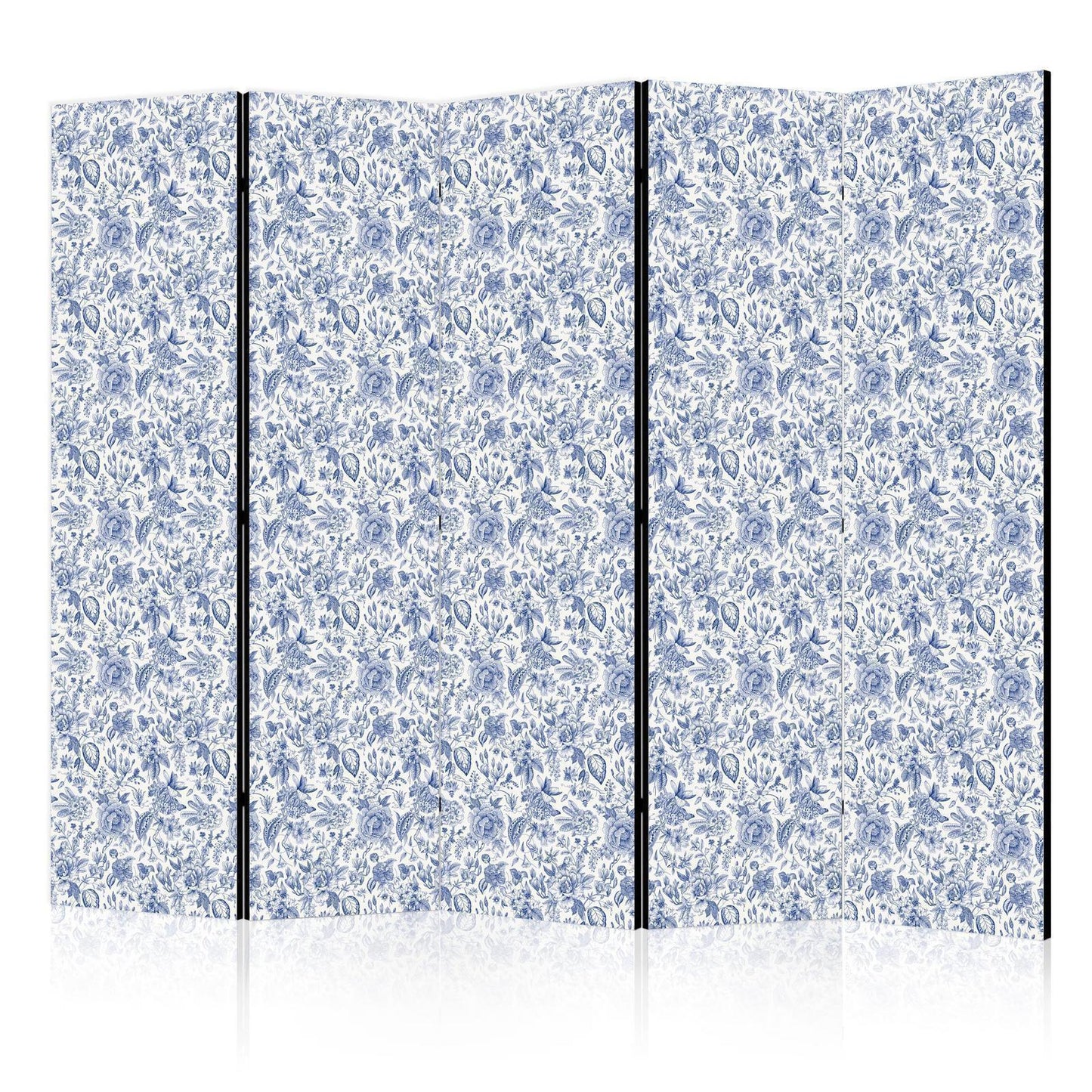 Paravent - Illustration in Vintage Style - Blue Flowers on a White Background Artgeist