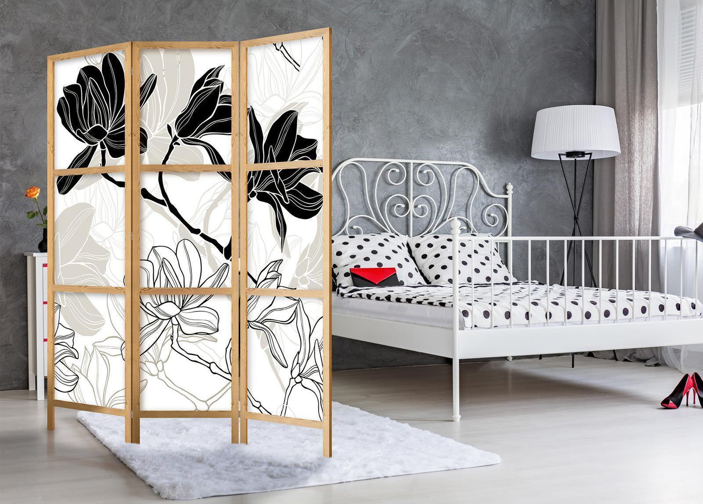 Japanischer Paravent - Black and White Flowers I Artgeist