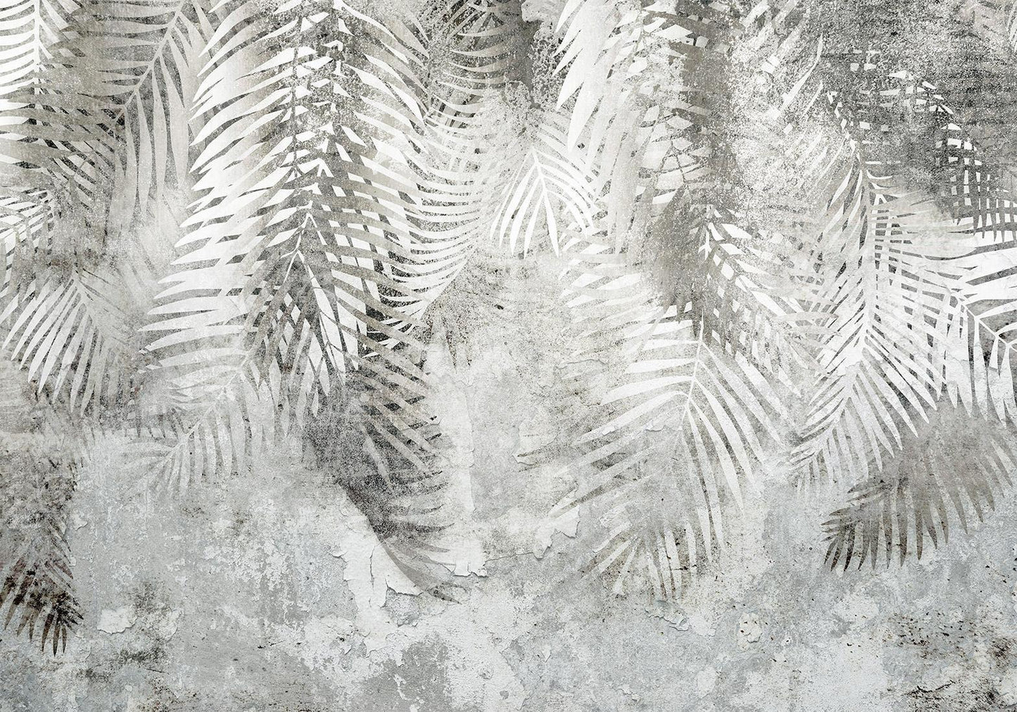 Fototapete - Licht und Schatten – grau-weiße Komposition mit floralem Motiv und Muster Artgeist