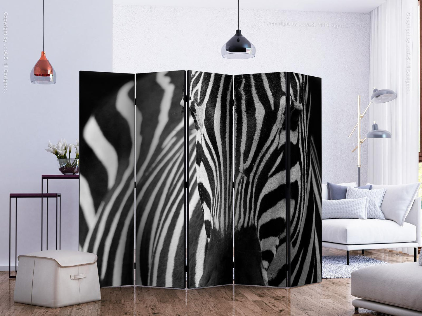 Paravent - White with black stripes II Artgeist