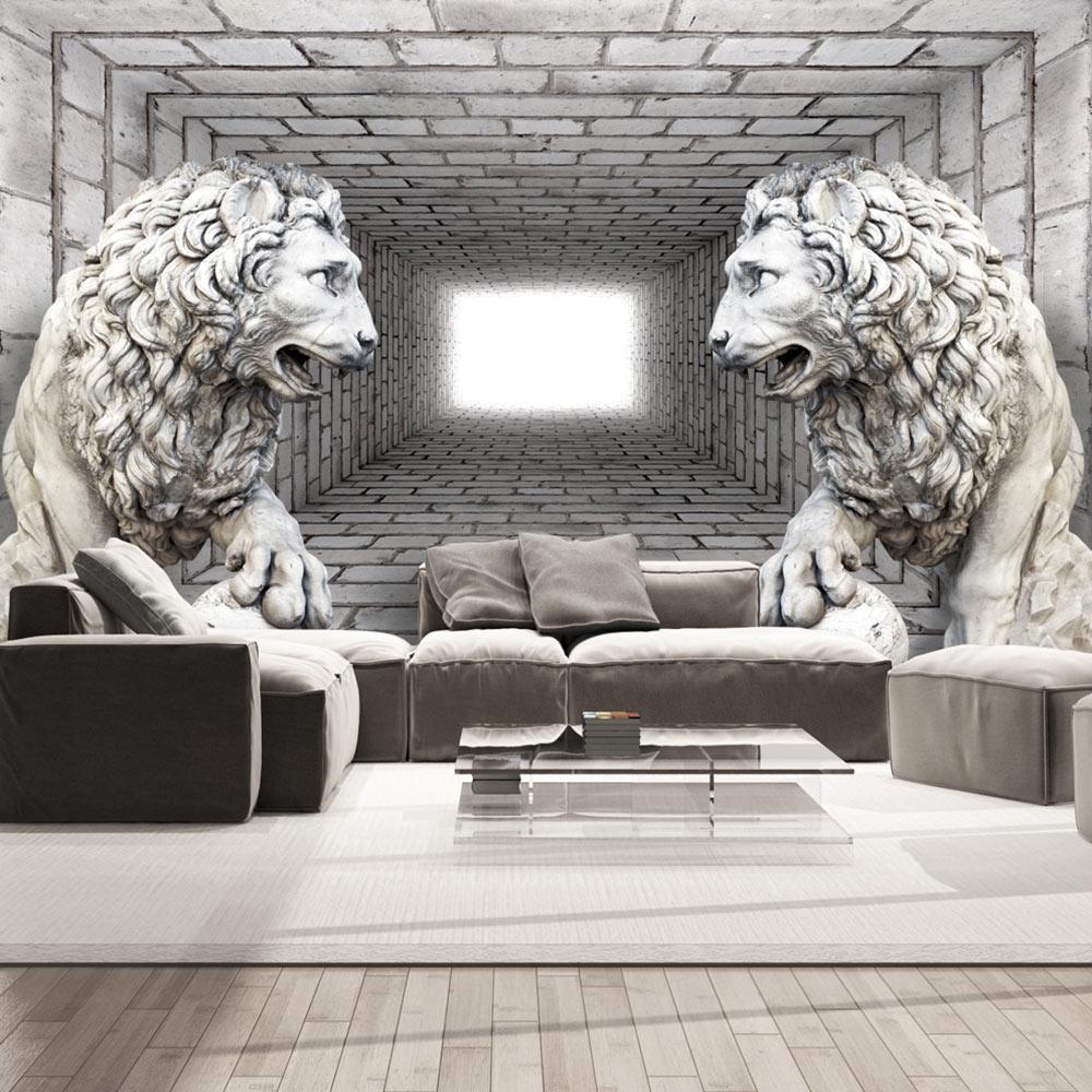 Fototapete mit Löwenstatuen in Steinoptik