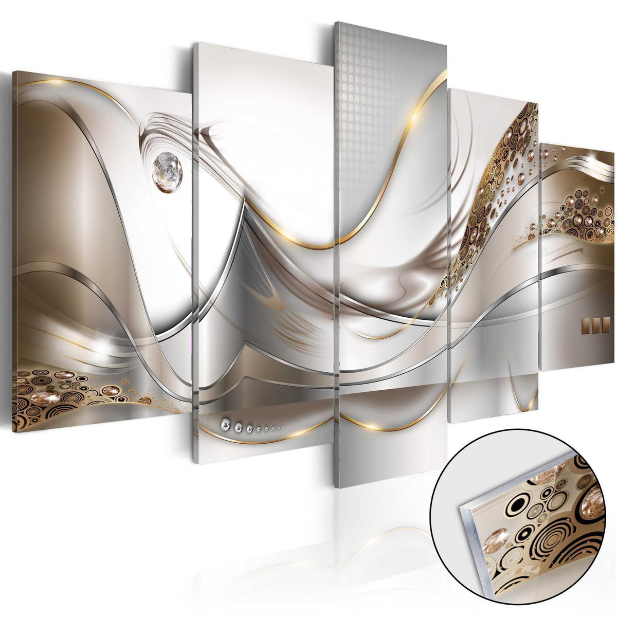 Wandbild Goldener Flug – 5-teiliges Acrylglasbild in Silber und Gold