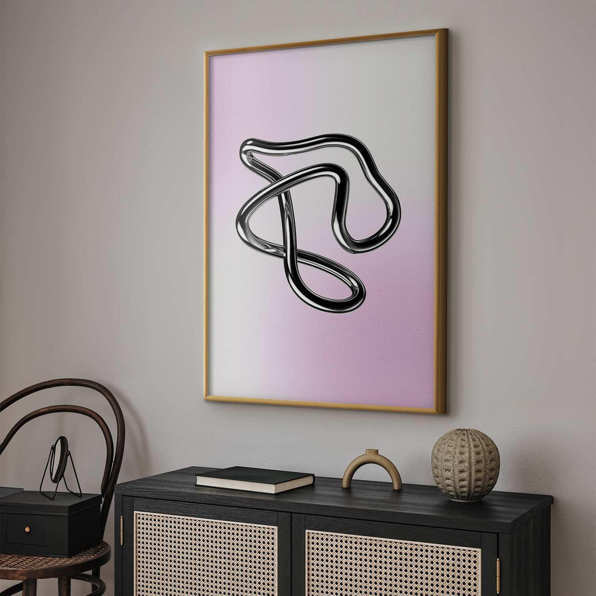 Poster - Silver Intricacies - fluid metallic figure on a gradient background