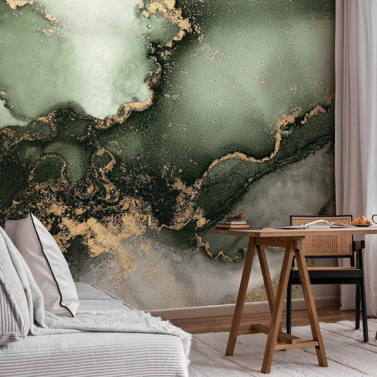 Fototapete - Green Watercolour - Abstraction Inspired by Marble Structure