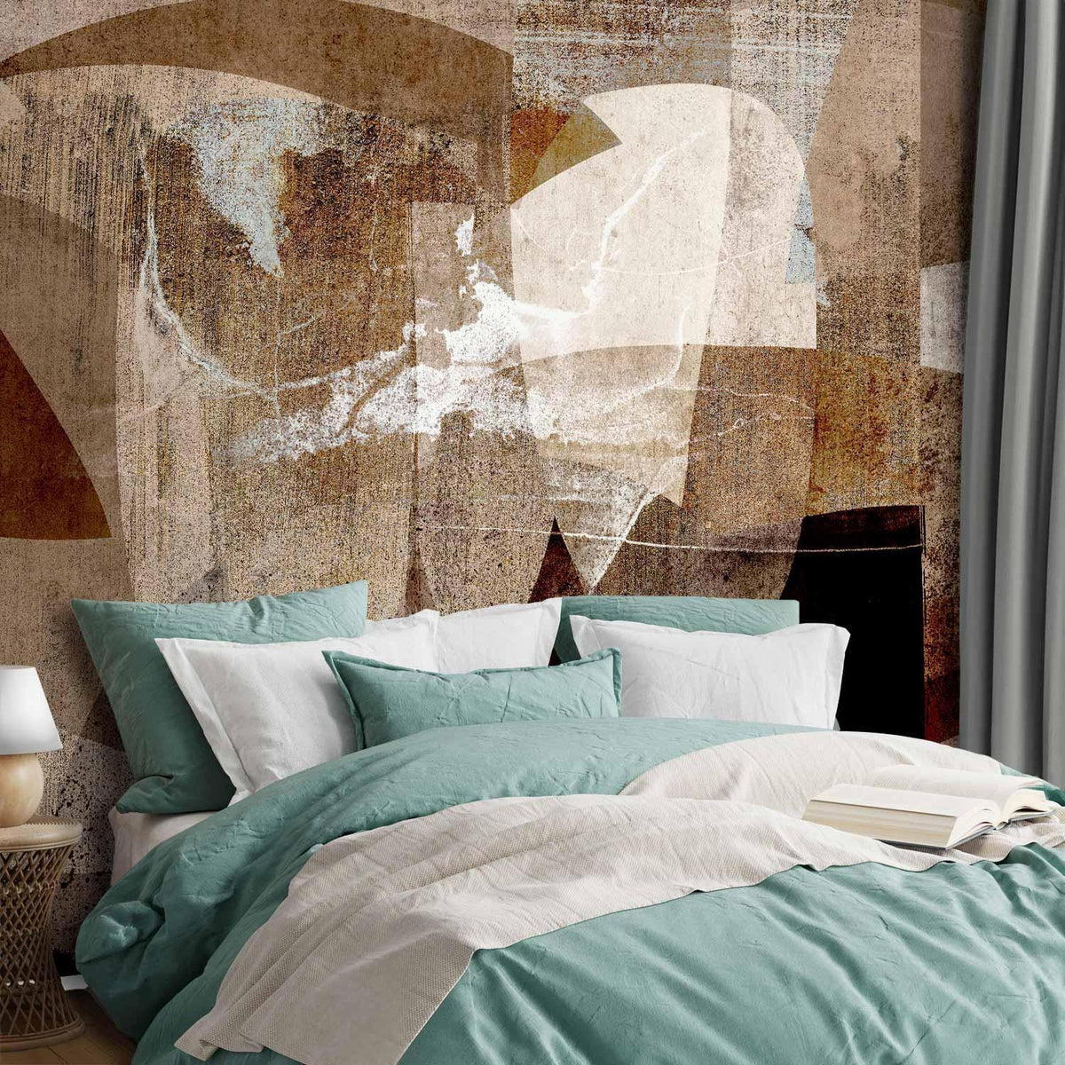 Fototapete - Geometric abstraction with shapes - composition in brown colours