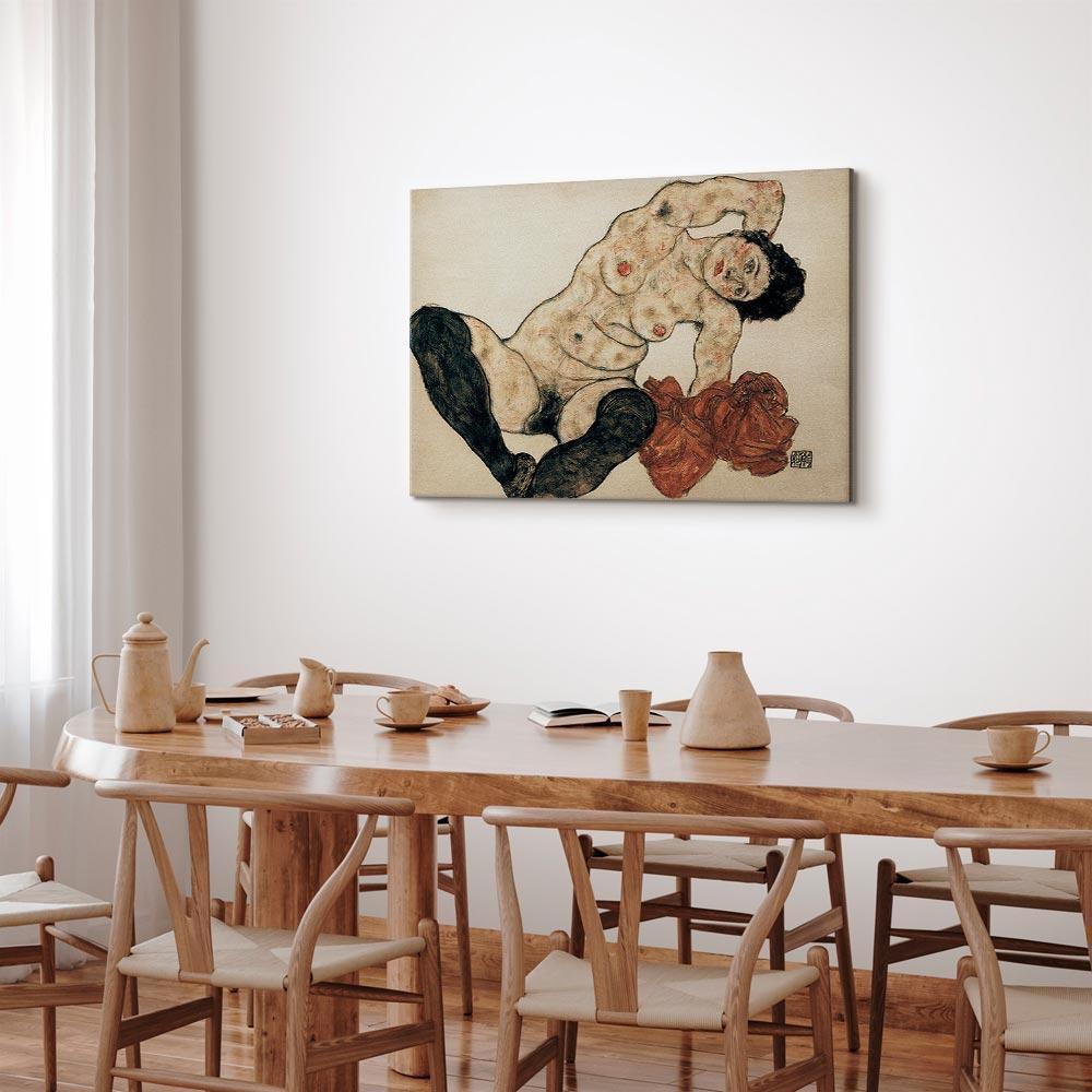 Leinwandbild - Egon Schiele – Liegender Akt mit gelbem Handtuch