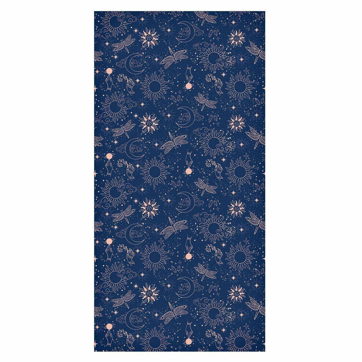 Tapete - Cosmic Fantasy - Pattern with Suns - Moons - and Dragonflies on a Dark Background