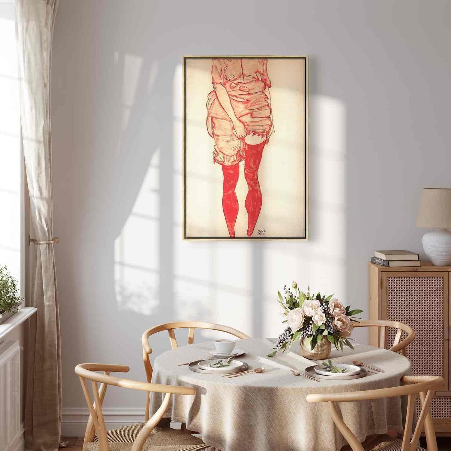 Leinwandbild - Stehende Frau in Rot Artgeist