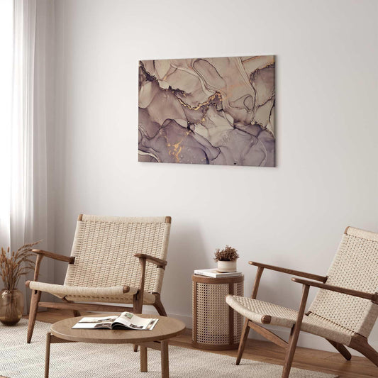 Leinwandbild - Watercolour abstraction - powder pink marble with gold accents