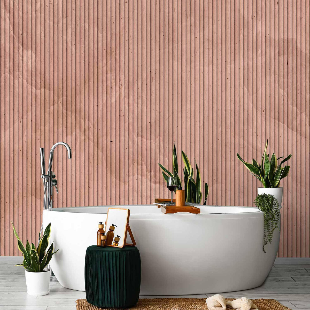 Fototapete - Pink reed - solid background with textured vertical stripes with pattern