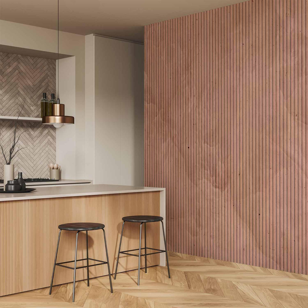 Fototapete - Pink reed - solid background with textured vertical stripes with pattern