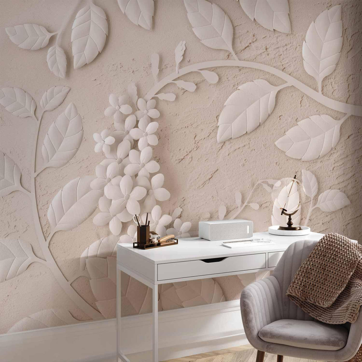 Fototapete - Paper Flowers (Beige)