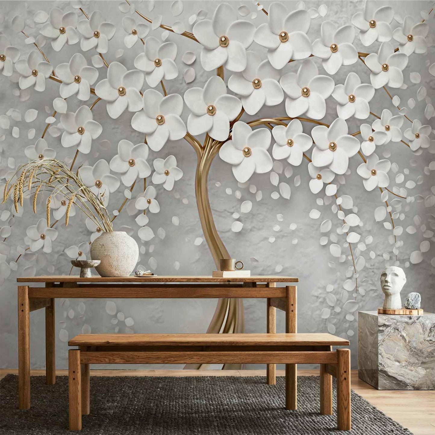 Wandtapete Magische Magnolie im Schlafzimmer – romantische Raumgestaltung mit Blumenmotiv sawelt