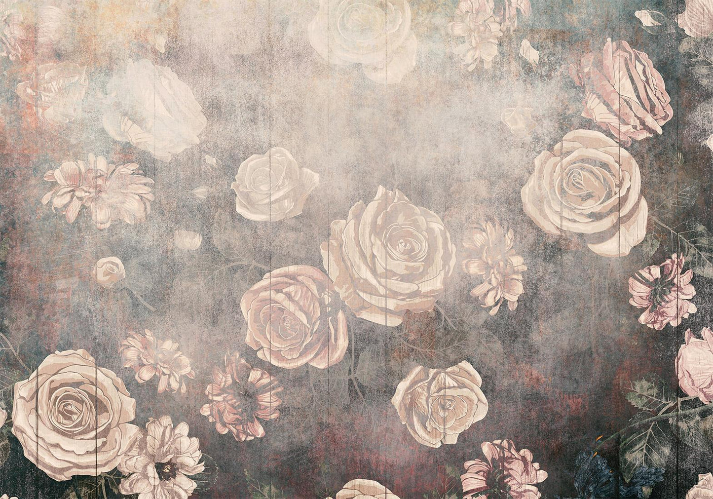 Fototapete - Misty nature - orange flowers on a non-uniformly textured background Artgeist