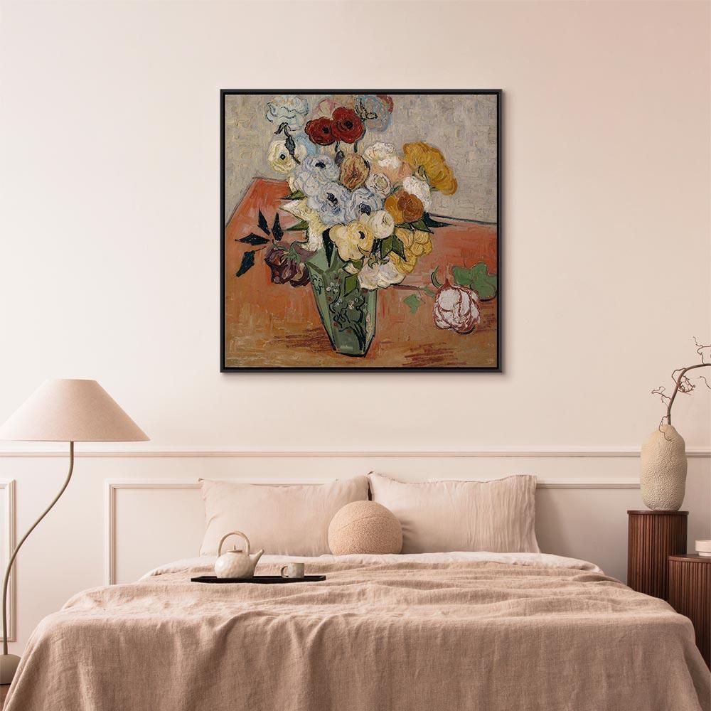 Leinwandbild - Vincent Van Gogh – Stilllife with Japanese vase, roses and anemones