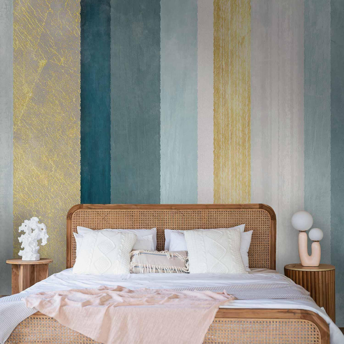 Fototapete - Striped pattern - abstract background in stripes in blue tones with gold pattern