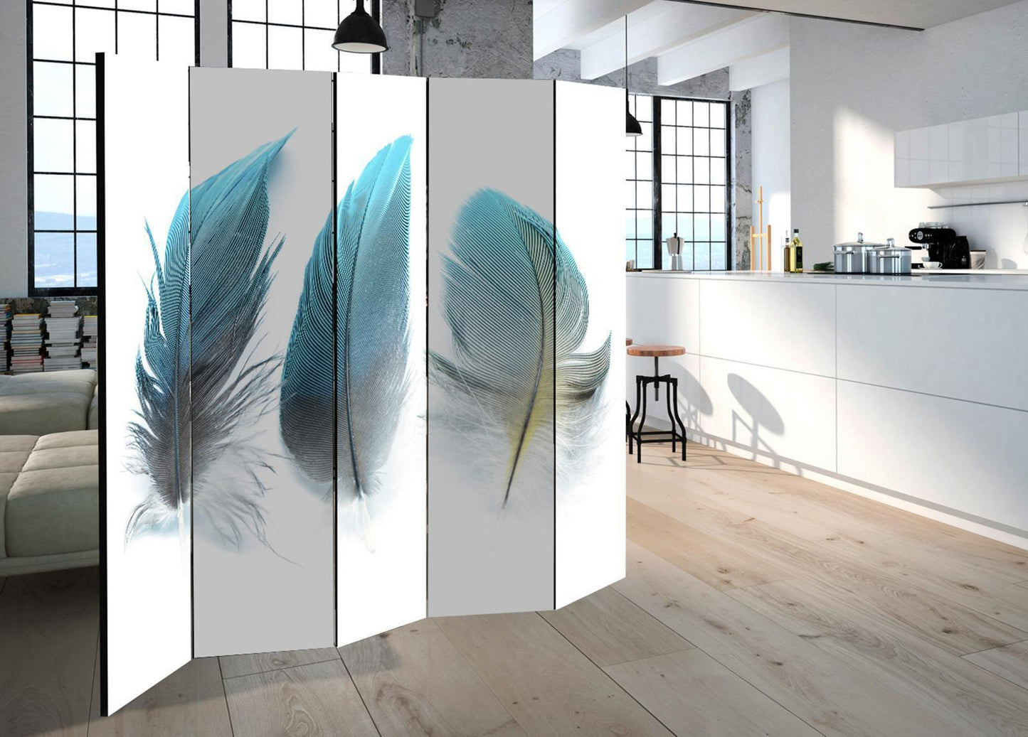Paravent - Blue Feathers II Artgeist