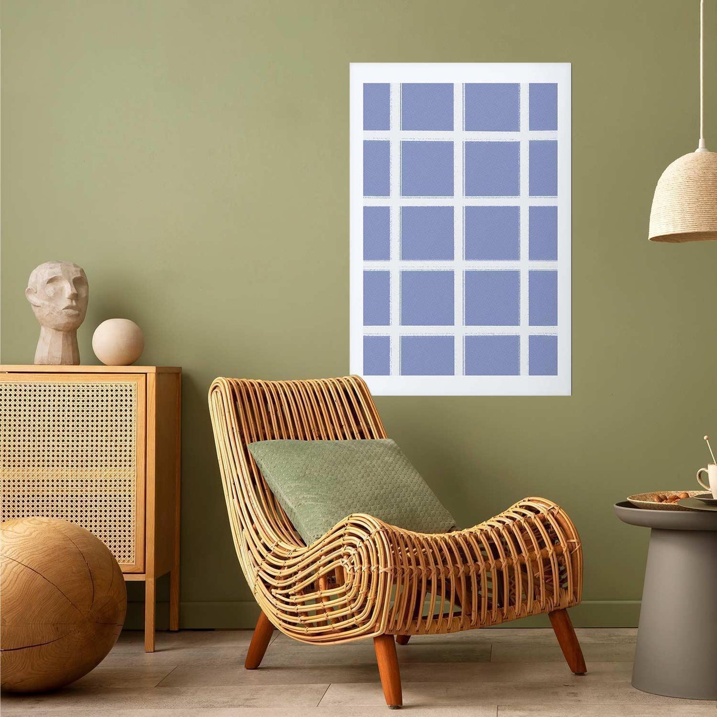 Poster - White Lines - a grid with large gaps on a blue background Artgeist