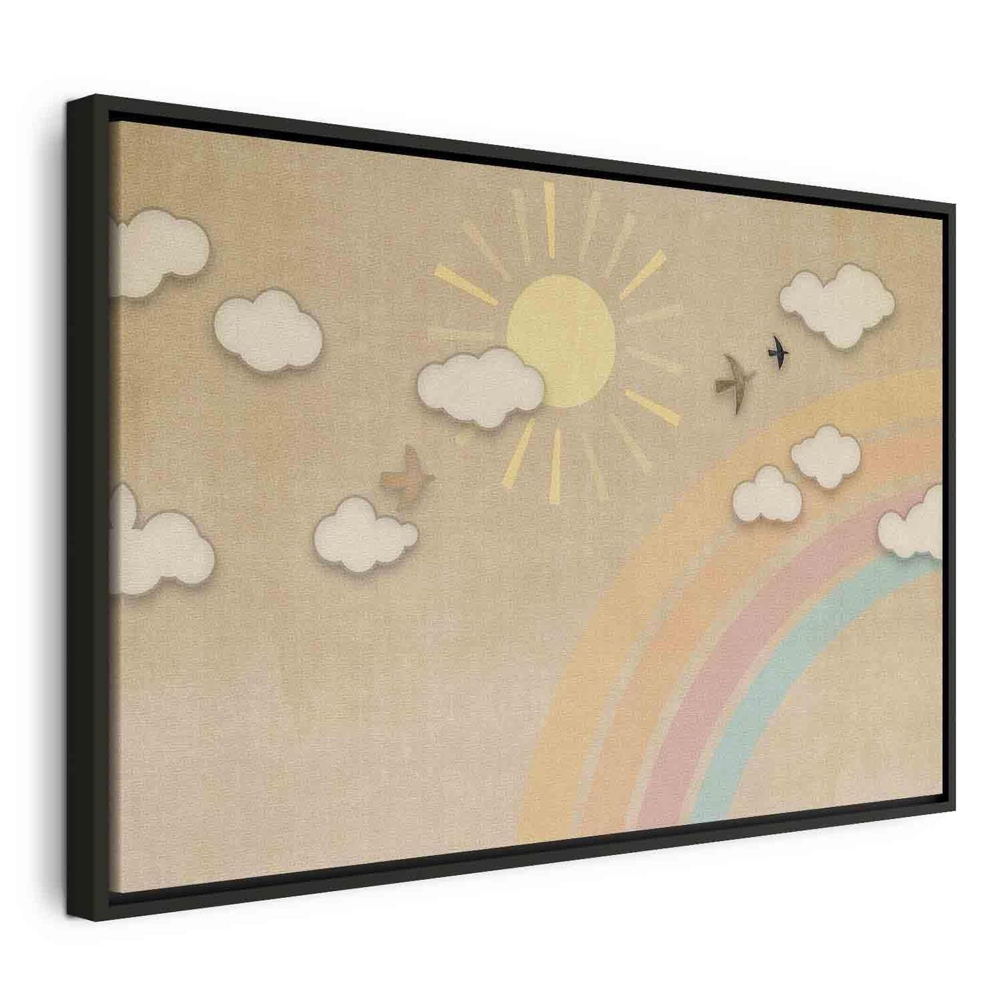 Leinwandbild - Holiday Sky - Sunny Day with a Rainbow and Flying Birds Artgeist
