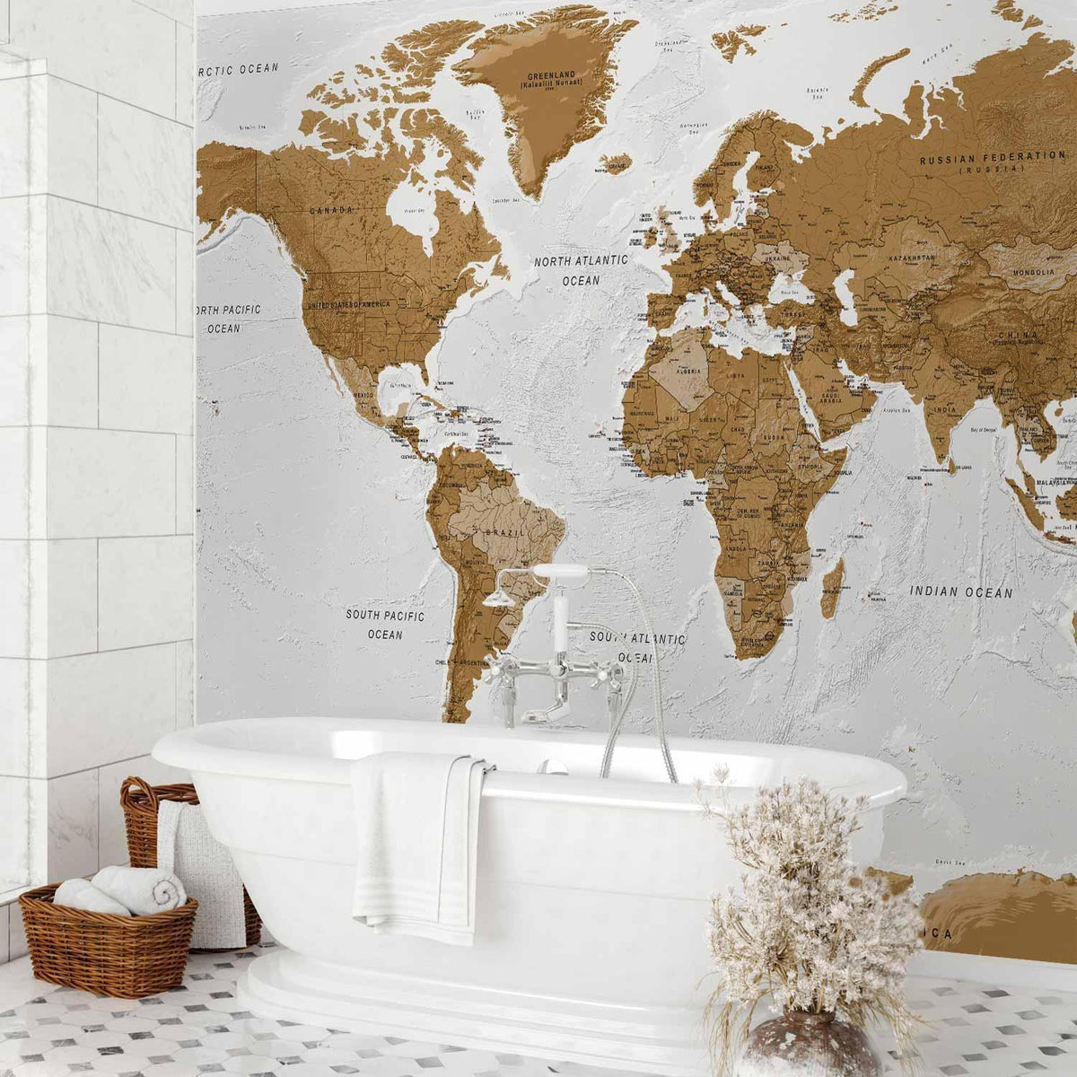 Fototapete - World Map: White Oceans