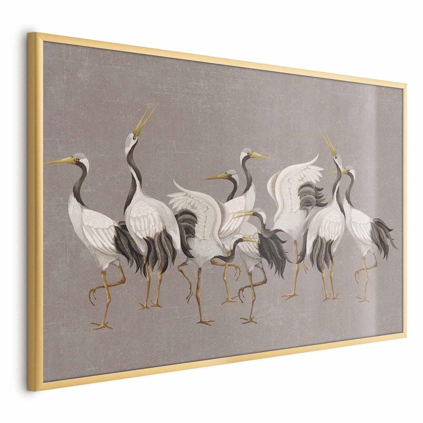 Poster - Crane Dance - light bird silhouettes on a warm-gray textured background Artgeist