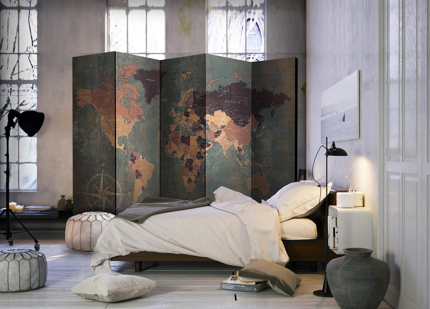 Paravent - Map in browns and greys Artgeist