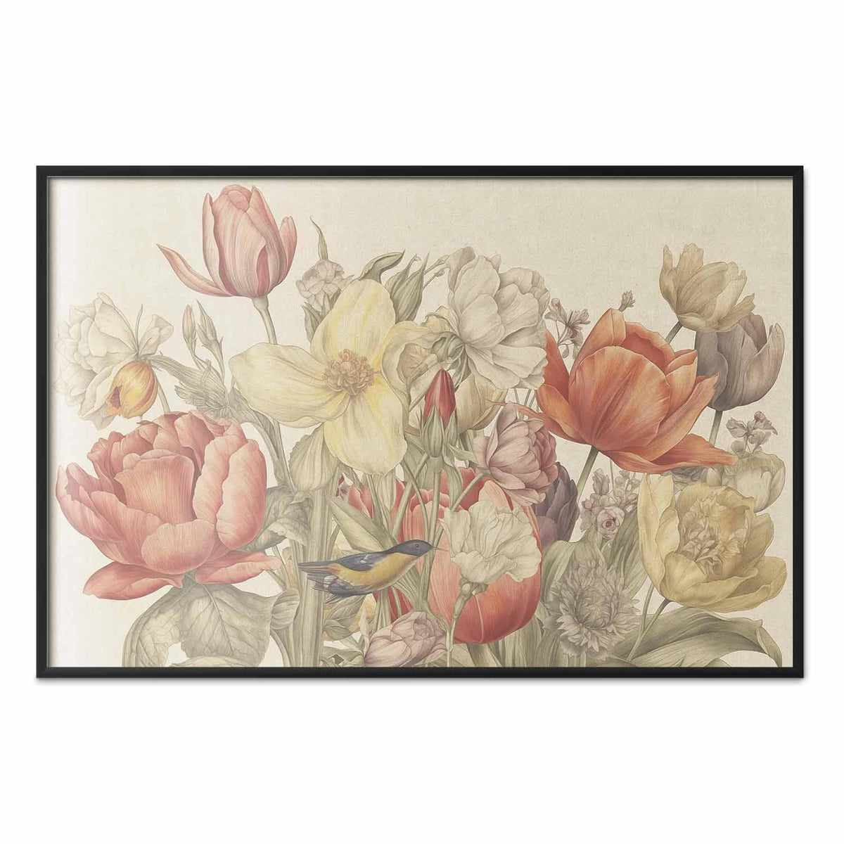 Poster - Flower Bouquet on a Cream Background