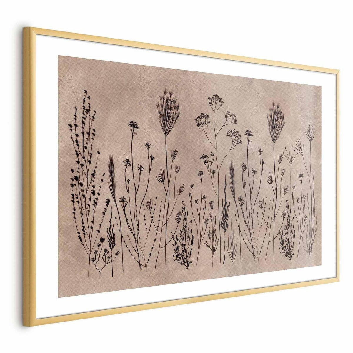 Poster - Field Flowers - black plants on a lime wash background