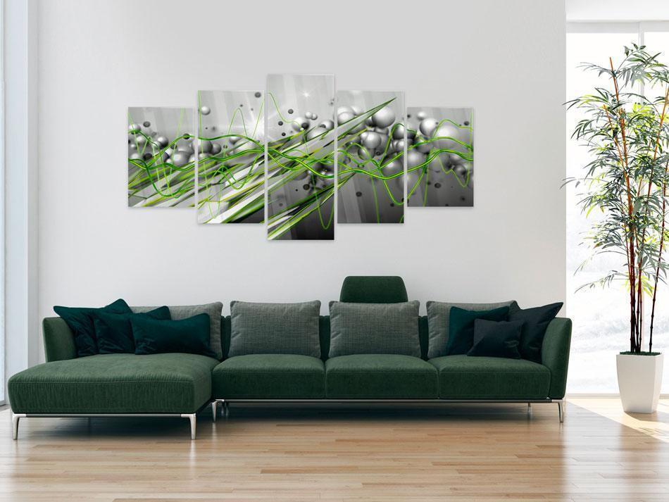 Wandbild Grüner Rhythmus – 5-teiliges Acrylglasbild in Grün und Silber