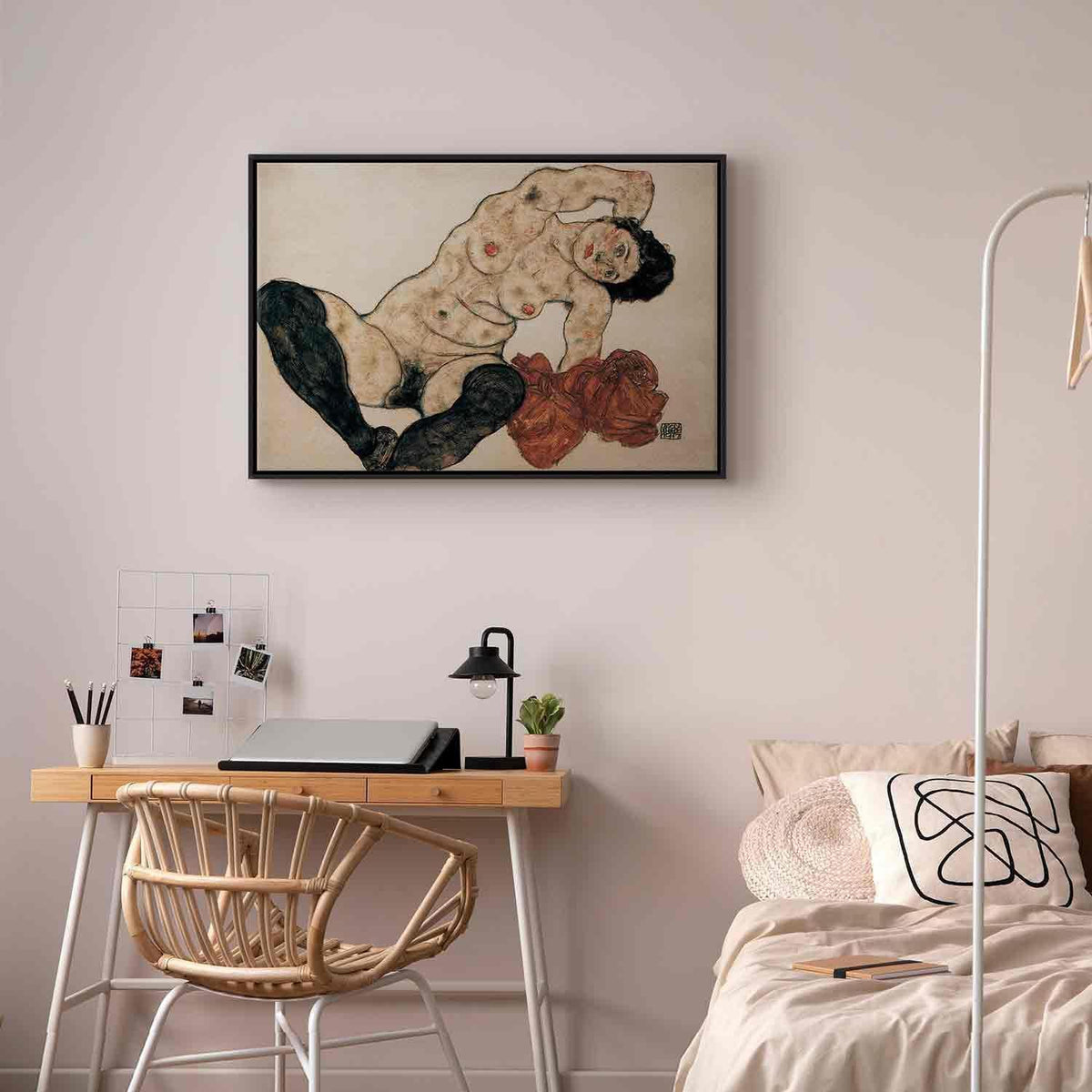 Leinwandbild - Egon Schiele – Liegender Akt mit gelbem Handtuch