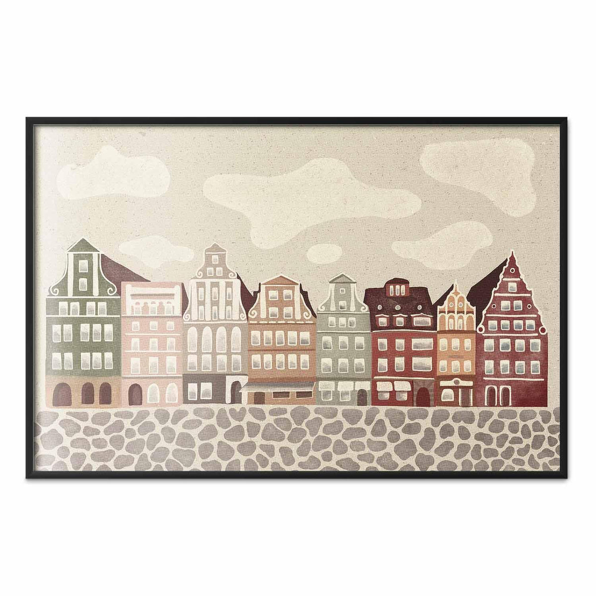 Poster - Colorful Facades - Historic Wrocław Tenement Houses Against the Sky and Cobblestone Street
