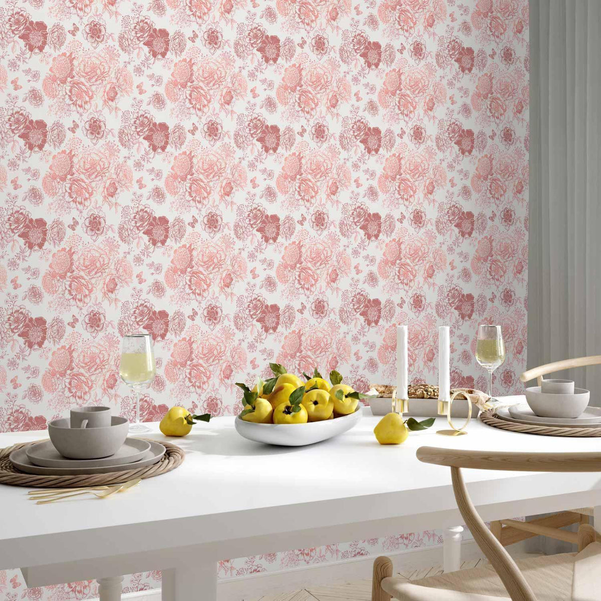 Tapete - Pink flowers on white background