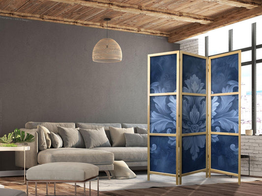 Japanischer Paravent - Ornament in Blue and Cool Colors - Dark Blue Decoration