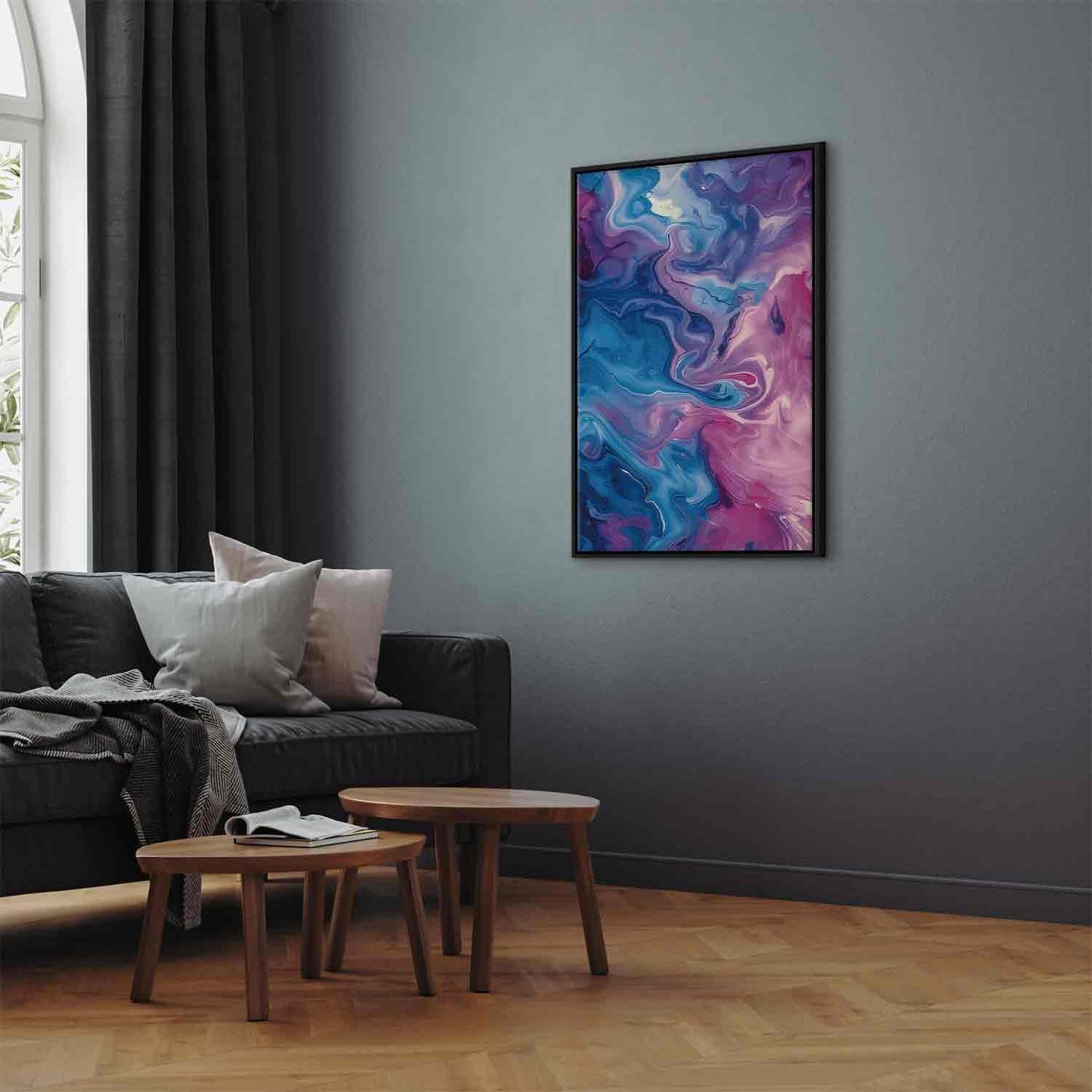 Leinwandbild - Night Flows - Abstract Waves in Shades of Blue and Violet Artgeist