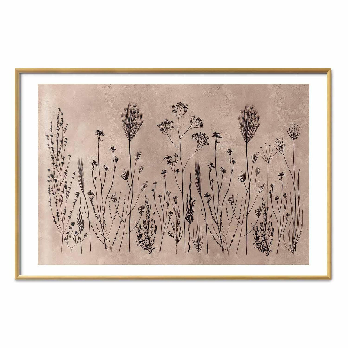 Poster - Field Flowers - black plants on a lime wash background