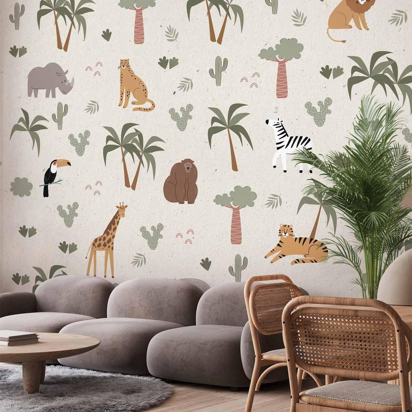 Fototapete - Afrikanische Komposition - Niedliche Safari-Tiere für das Kinderzimmer Artgeist