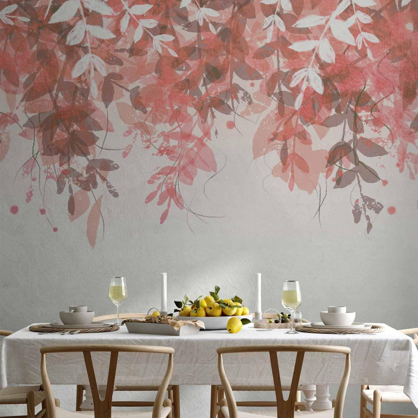 Rosa Vegetation Wandtapete - zarte Ranken Design für Wohnzimmer