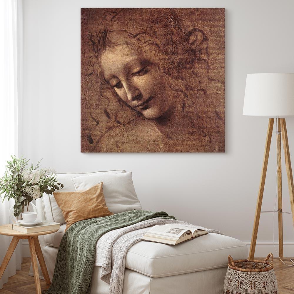Leinwandbild - Leonardo da Vinci – Head of a Young Woman (Leda)