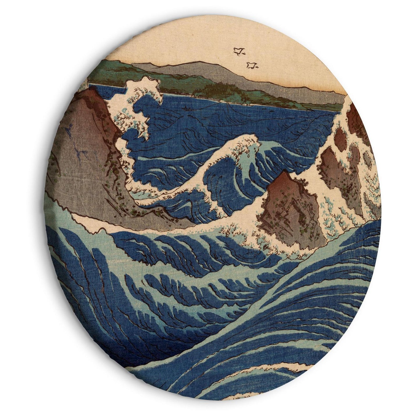 Rundes Bild - Woodcut Utagawa Hiroshige - Great Blue Wave Artgeist